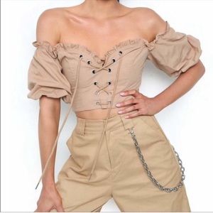 I.AM.GIA Alya Off-the-Shoulder Corset Lace Up Top Size Medium
